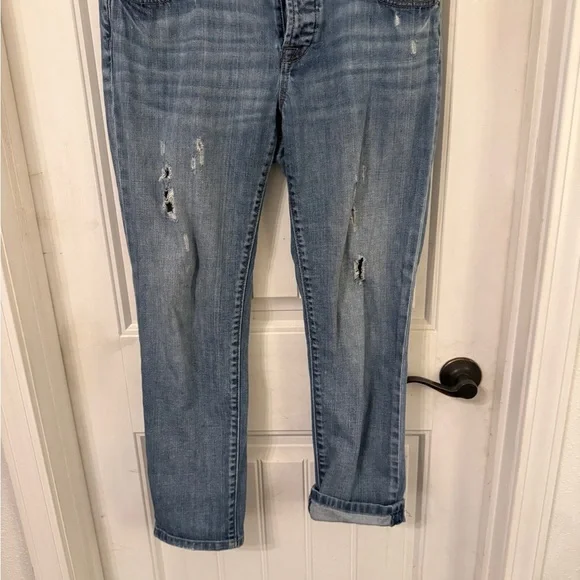 LOFT Light Blue Distressed Button Fly Boyfriend Jeans - Picture 10 of 12